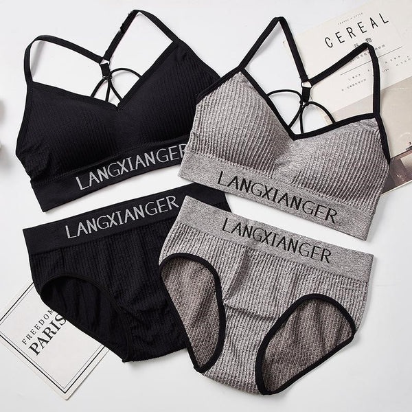 Women Sports Underwear Set Strings Backless Bra & High Waist Panties Set