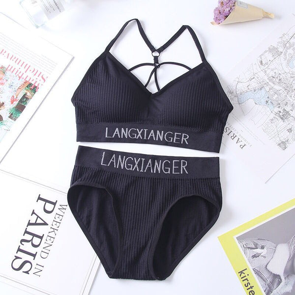 Women Sports Underwear Set Strings Backless Bra & High Waist Panties Set