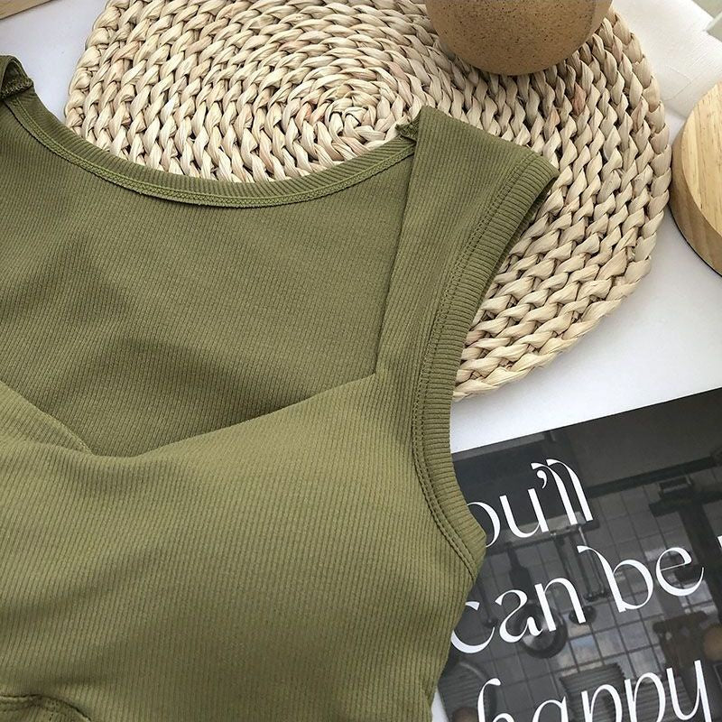 Corduroy Square Neck Padded Crop Top