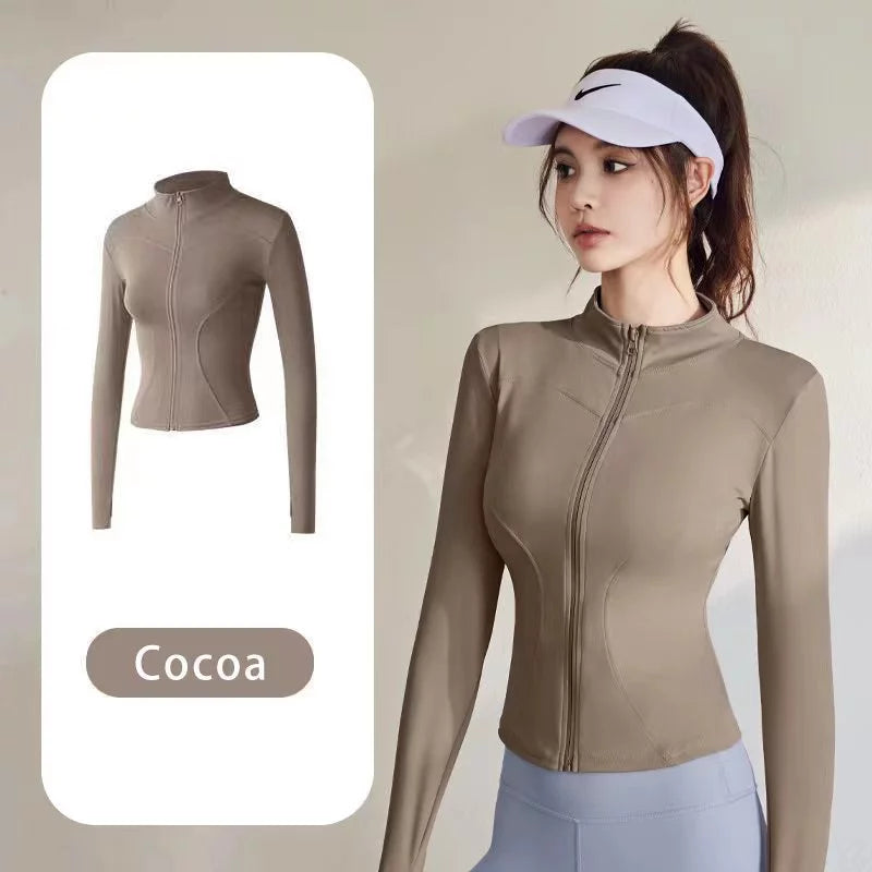 Women Long Sleeve Zipper Yoga Top