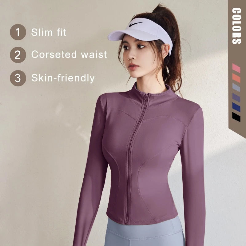 Women Long Sleeve Zipper Yoga Top