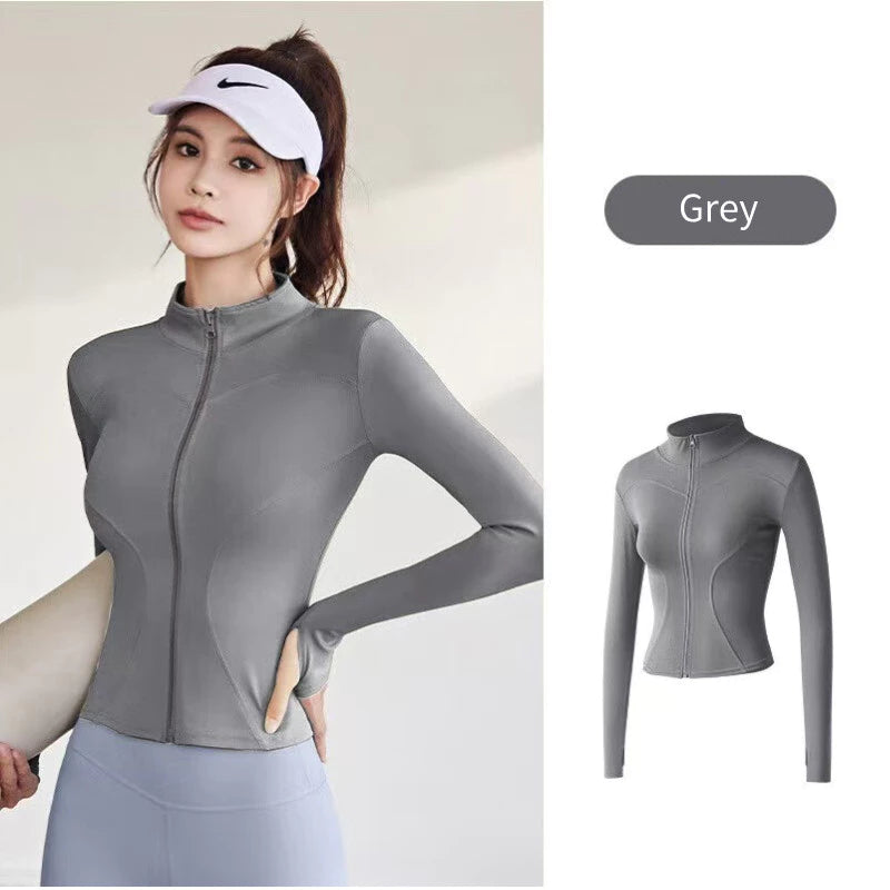 Women Long Sleeve Zipper Yoga Top