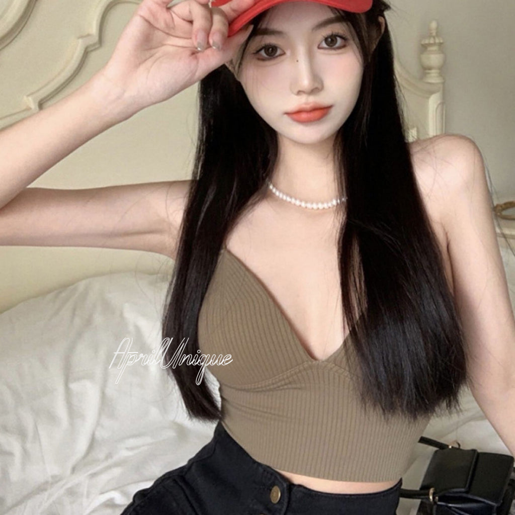 Women V Neck Summer Casual Sling Tank Tops with Bra Pad