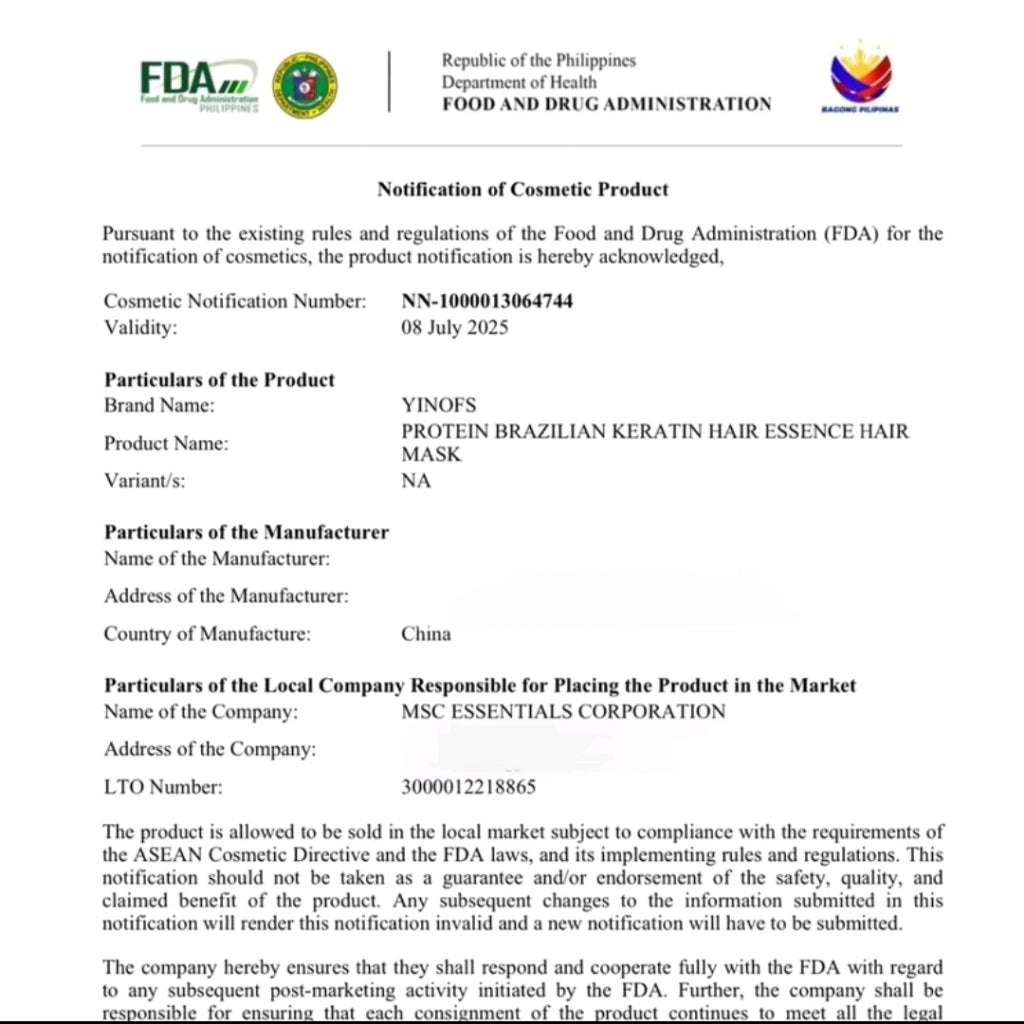 YINOFS PROTEIN BRAZILIAN HAIR MASK 1000ml