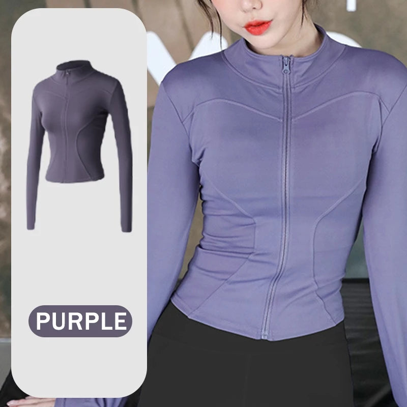 Women Long Sleeve Zipper Yoga Top