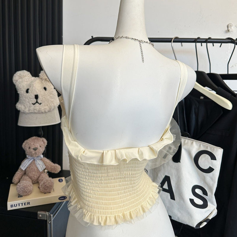 Smocked Tulle Ruffle Camisole Top