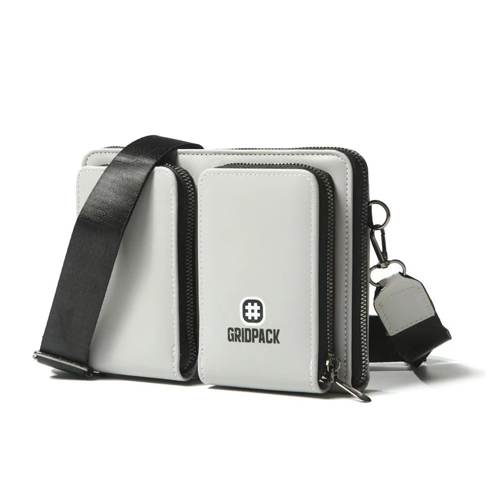 Men's High-End Plain Leather Sling Bag With Two-Zipper Front Pocket