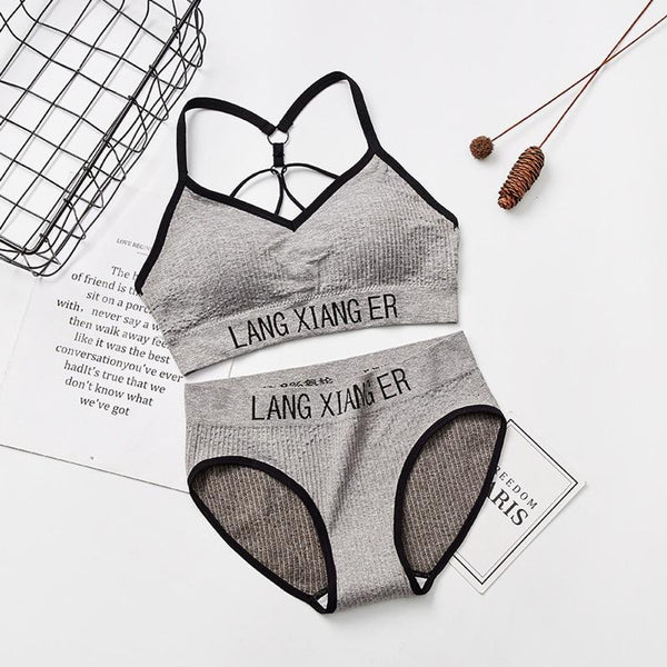 Women Sports Underwear Set Strings Backless Bra & High Waist Panties Set