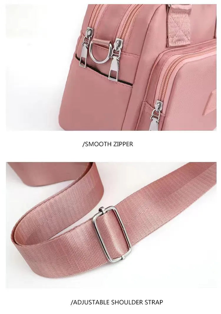 Multicompartment Nylon Crossbody Bag with Adjustable Strap