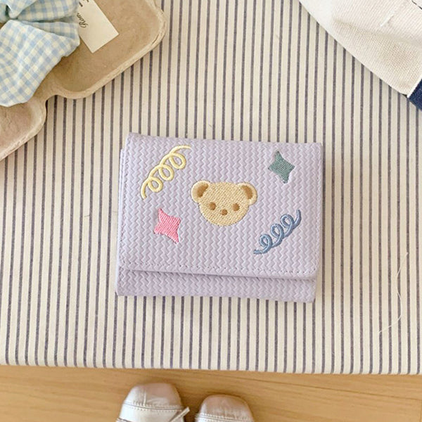 Women's Trifold Bear-Embroidered Wallet