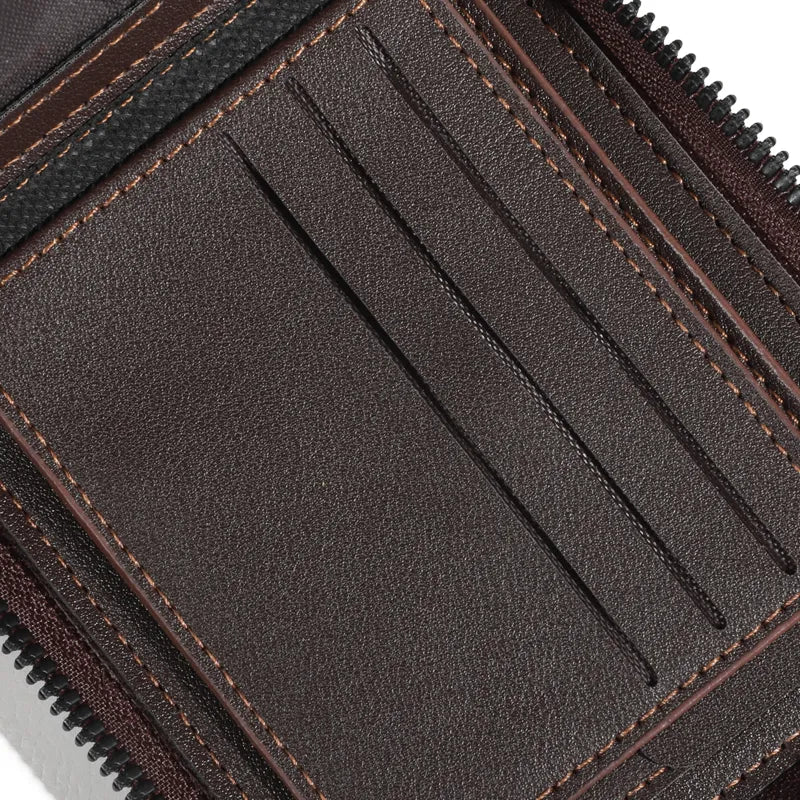Men's Vintage Leather Tri-Fold Zipper Wallet