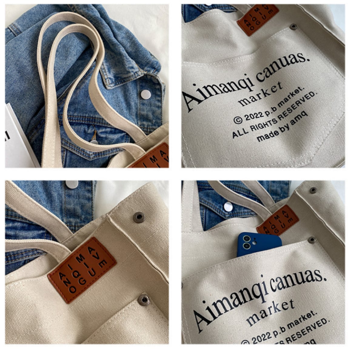 Letter Print Canvas Tote Bag