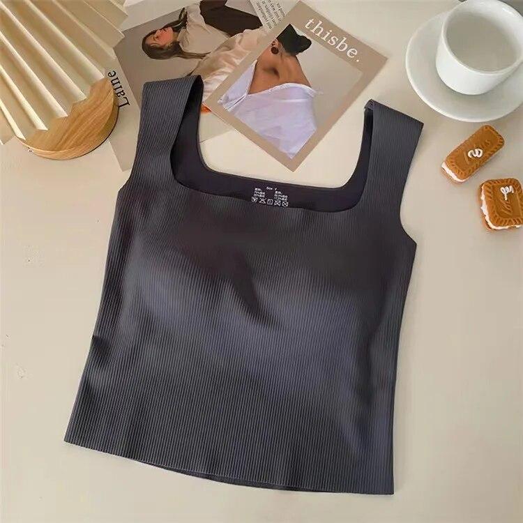Seamless Wide Shoulder Padded Camisole Square Neck Top
