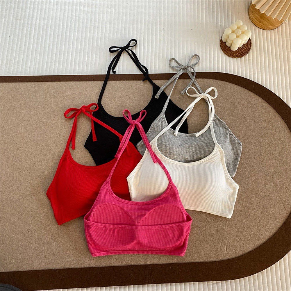 Tie-up Halter Neck Bralette with Chest Pads