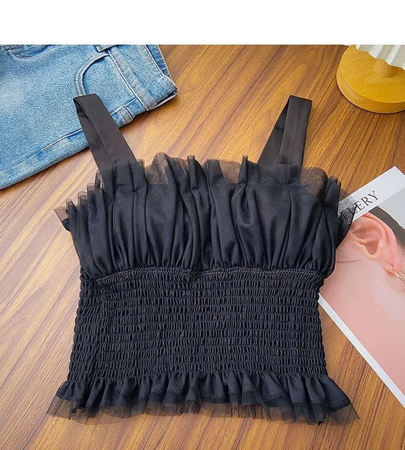 Smocked Tulle Ruffle Camisole Top