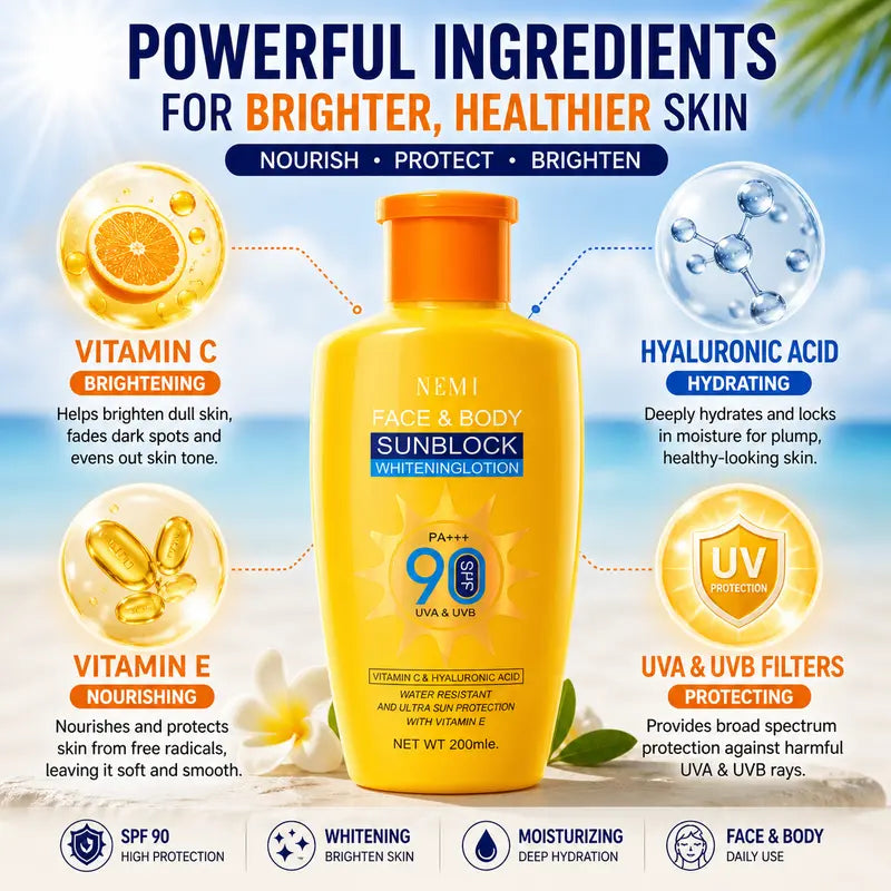MEMI Face and Body Sunblock Whitening Lotion SPF90 PA+++ 200ml