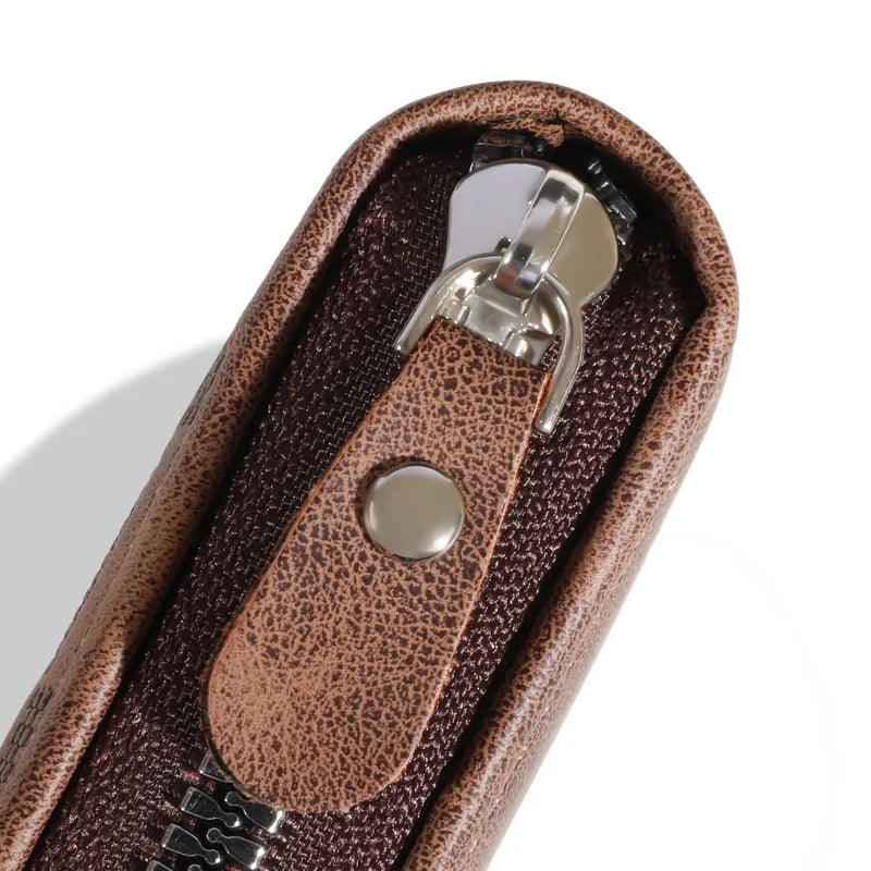 Men's Vintage Leather Tri-Fold Zipper Wallet