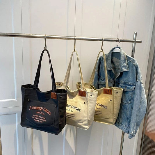 Letter Print Canvas Tote Bag