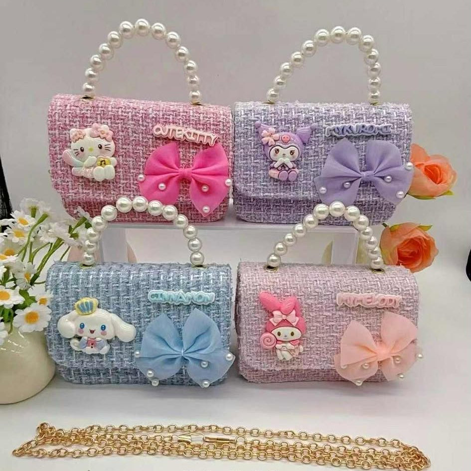 Girl's Pearl Handle Tweed Mini Bag