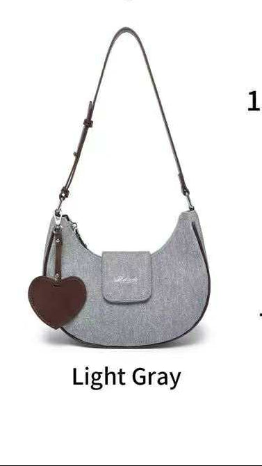 Denim Heart Charm Shoulder Bag