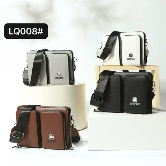 Men's High-End Plain Leather Sling Bag With Two-Zipper Front Pocket