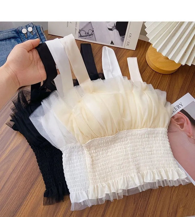 Smocked Tulle Ruffle Camisole Top