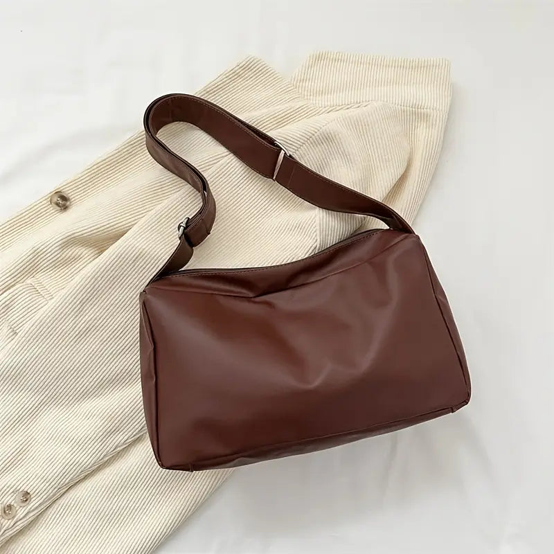 Minimalist Soft Leather Wide Strap Shoulder Bag