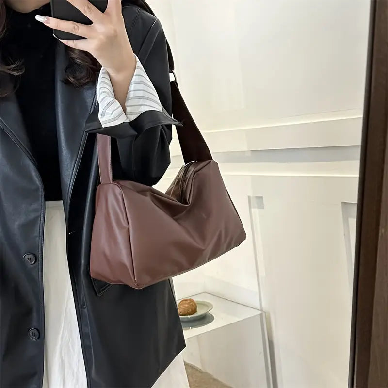 Minimalist Soft Leather Wide Strap Shoulder Bag