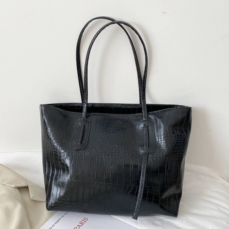 Crocodile Pattern Leather Tote Bag