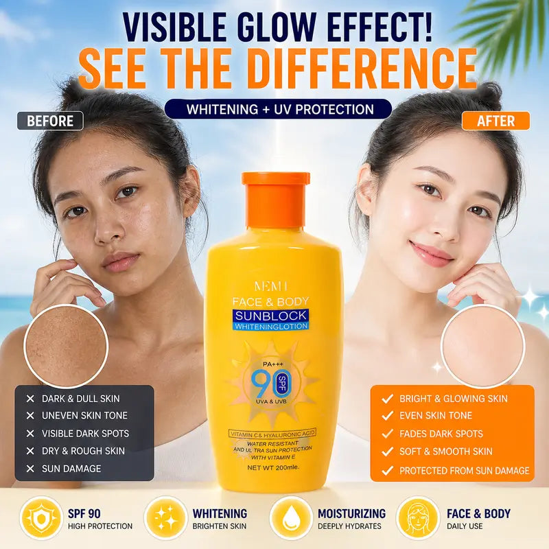 MEMI Face and Body Sunblock Whitening Lotion SPF90 PA+++ 200ml