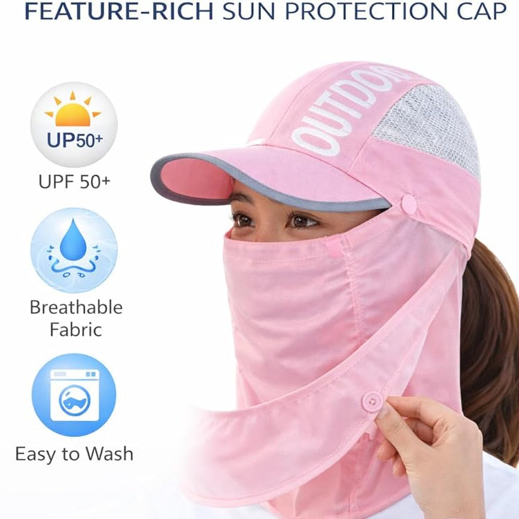 Unisex Sun Protection Cap with Face Mask Cover UPF 50+
