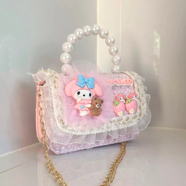 Girl's Pearl Handle Tweed Mini Bag