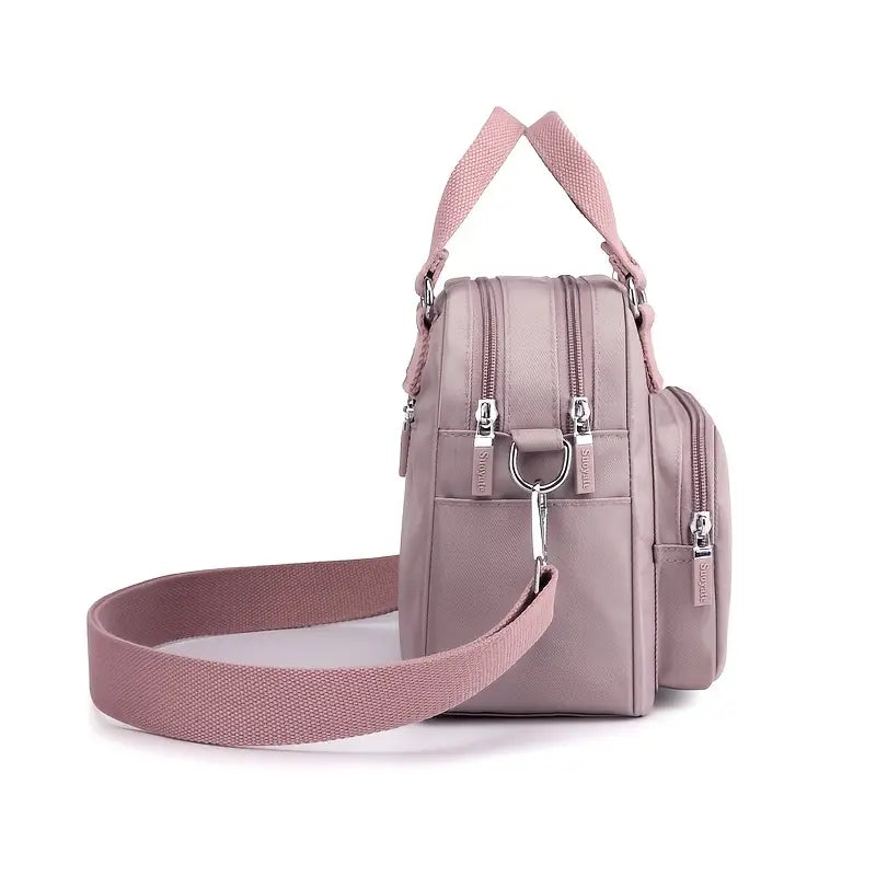 Multicompartment Nylon Crossbody Bag with Adjustable Strap