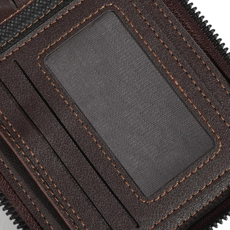 Men's Vintage Leather Tri-Fold Zipper Wallet