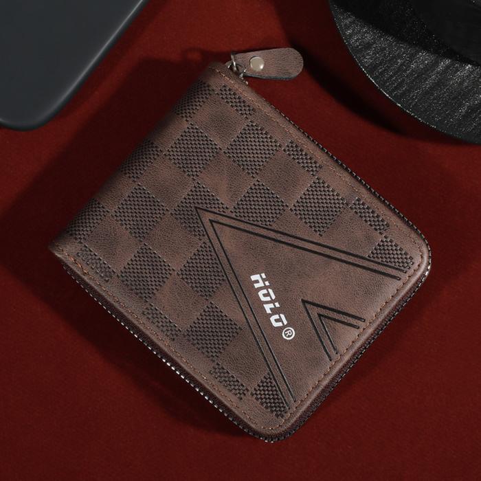 Men's Vintage Leather Tri-Fold Zipper Wallet