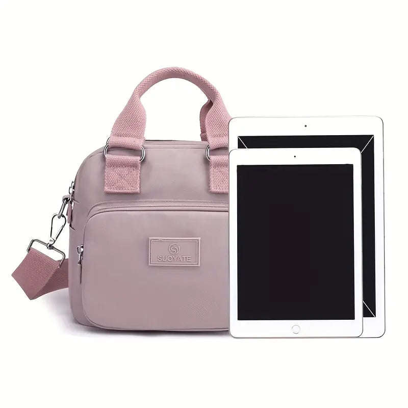 Multicompartment Nylon Crossbody Bag with Adjustable Strap