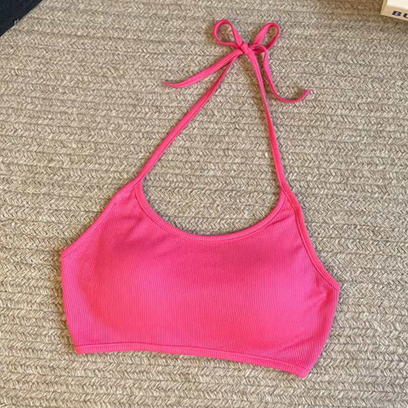 Tie-up Halter Neck Bralette with Chest Pads