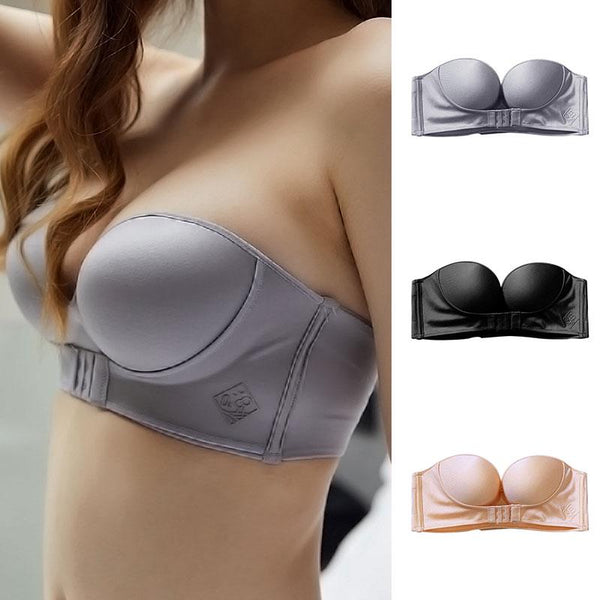 Seamless Strapless Push Up Front Buckle Lift Bra