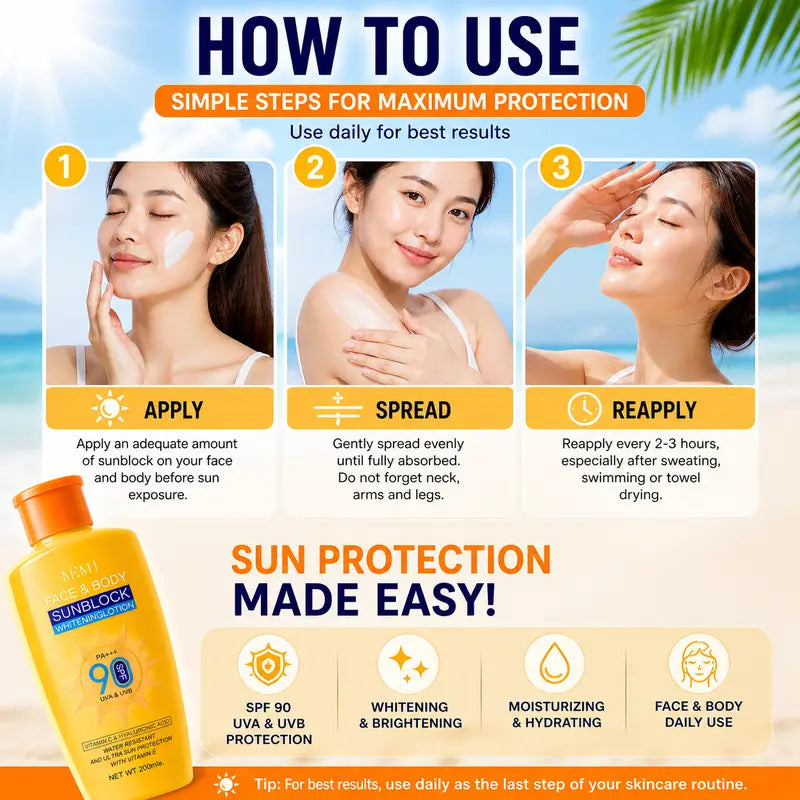 MEMI Face and Body Sunblock Whitening Lotion SPF90 PA+++ 200ml