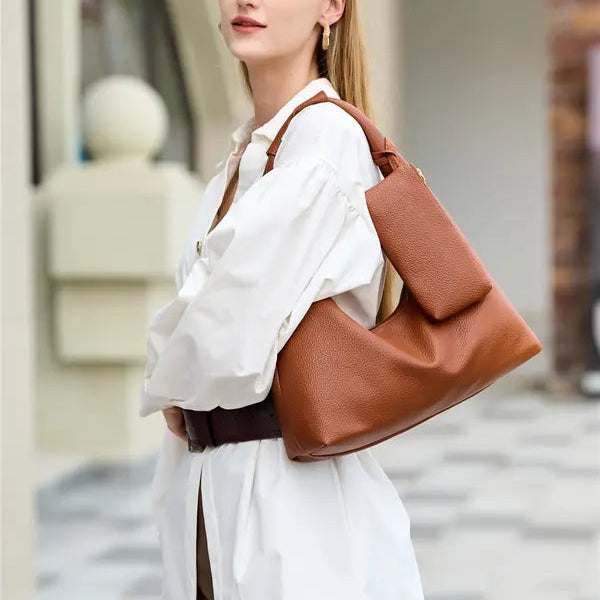 2-in-1 Soft Leather Hobo Bag with Matching Wristlet