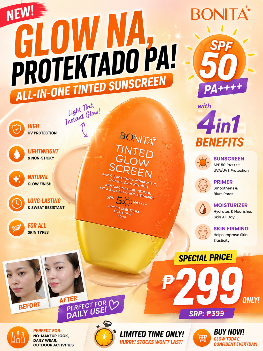 BONITA Tinted Glow Sunscreen SPF 50 Pa+++