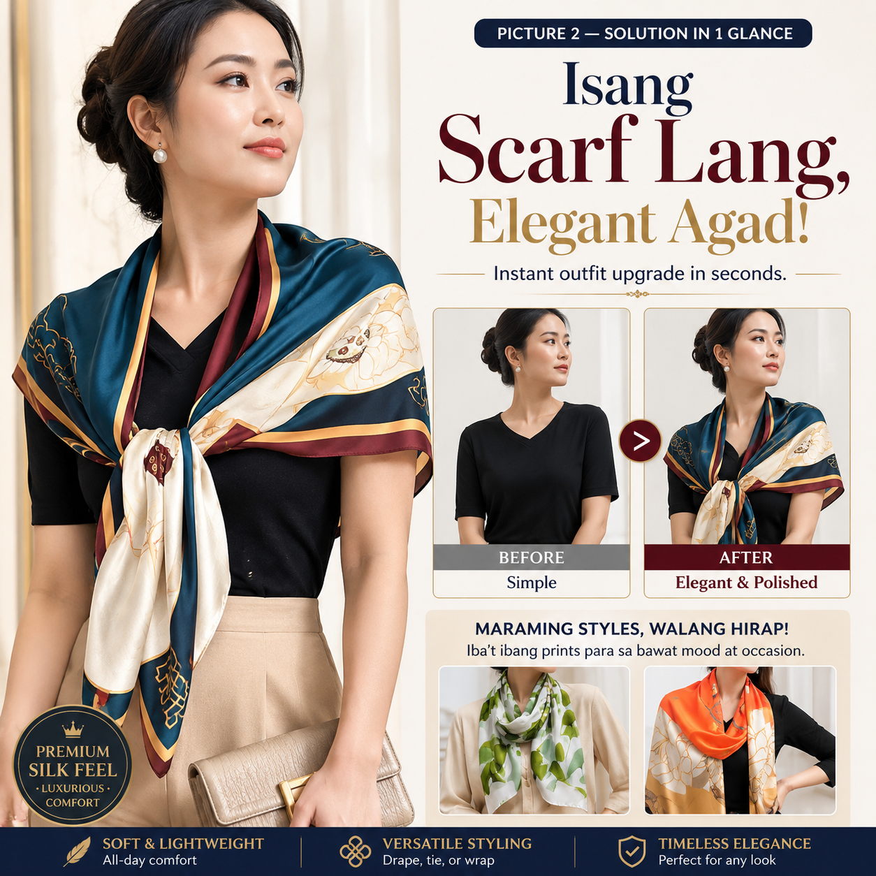 Long Printed Fashion Silk Scarf