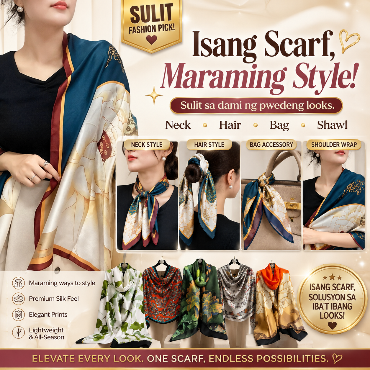 Long Printed Fashion Silk Scarf