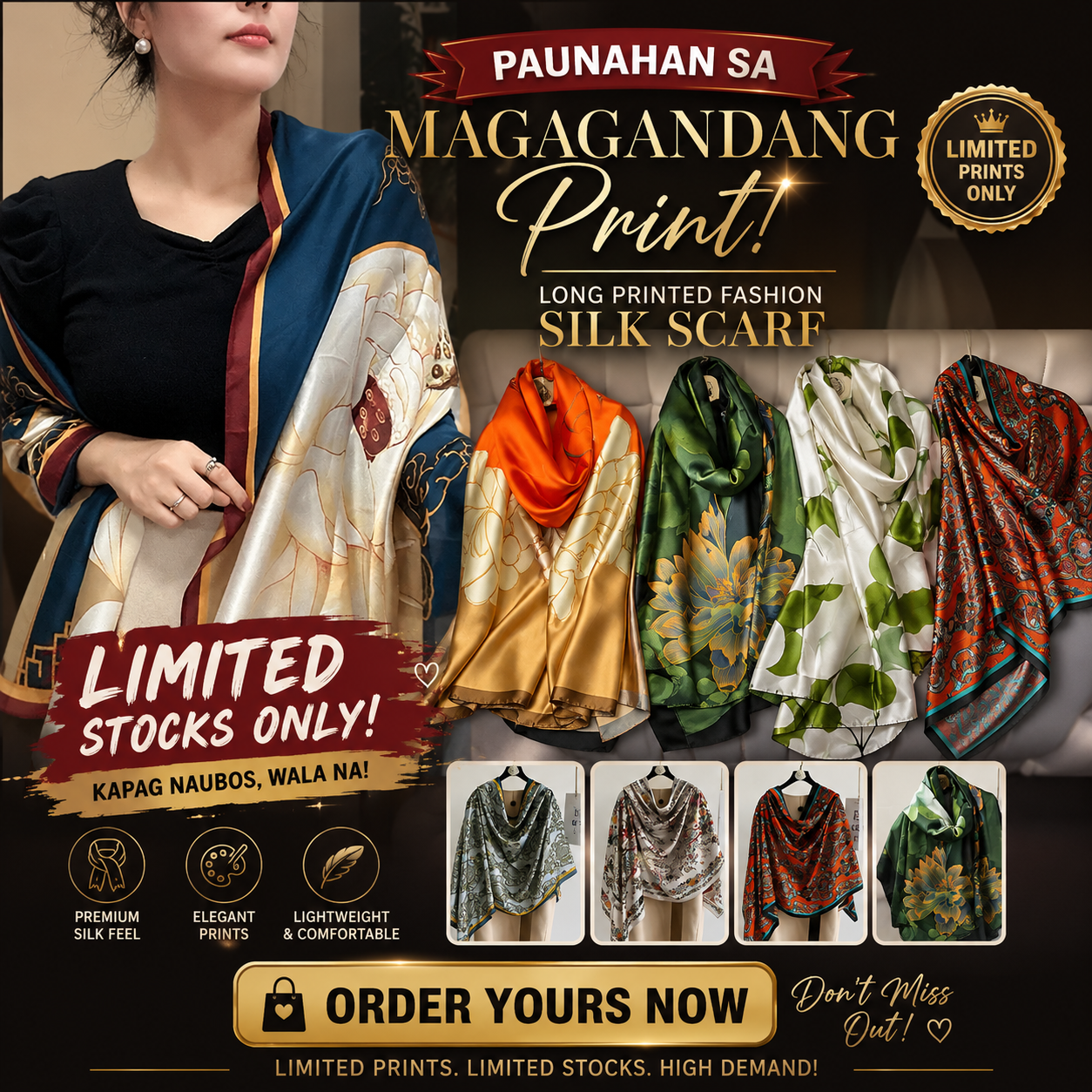 Long Printed Fashion Silk Scarf