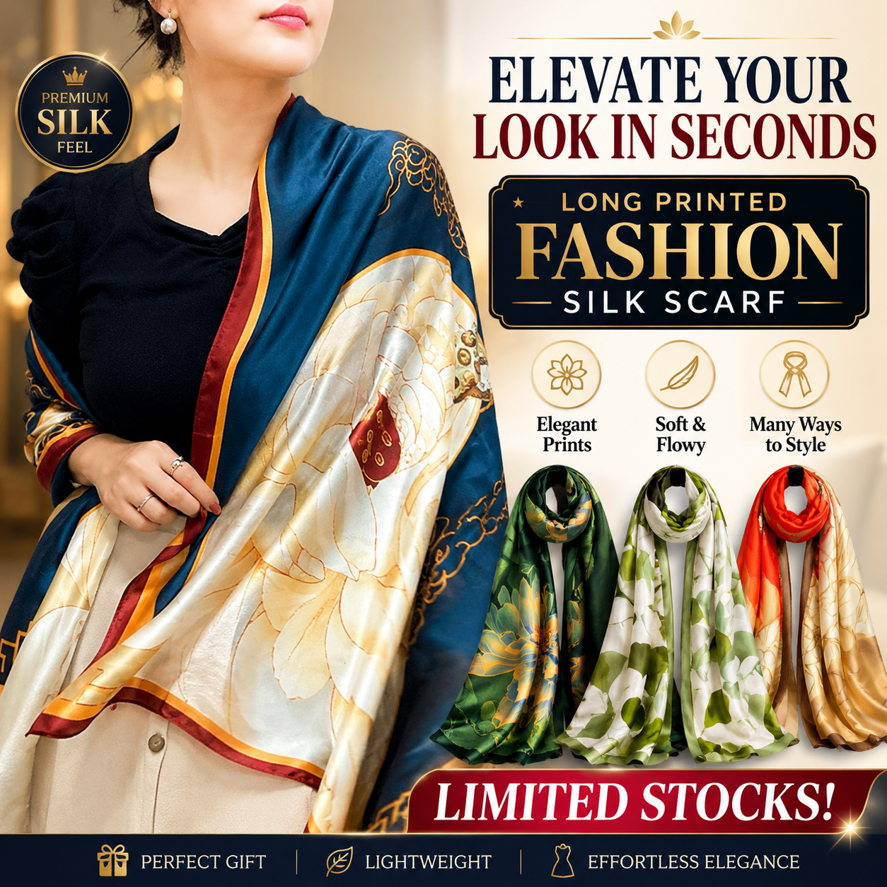 Long Printed Fashion Silk Scarf