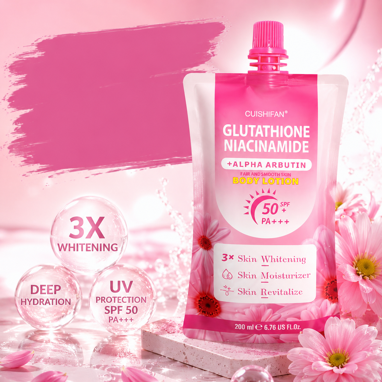 Cuishifan Glutathione Niacinamide + Alpha Arbutin Body Whitening Lotion With SPF 50 PA+++