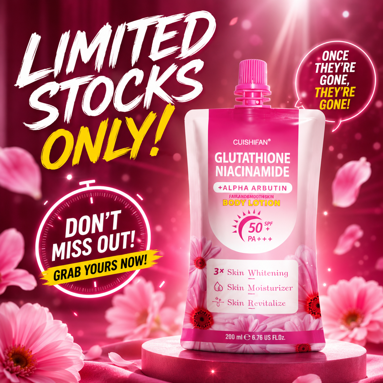 Cuishifan Glutathione Niacinamide + Alpha Arbutin Body Whitening Lotion With SPF 50 PA+++