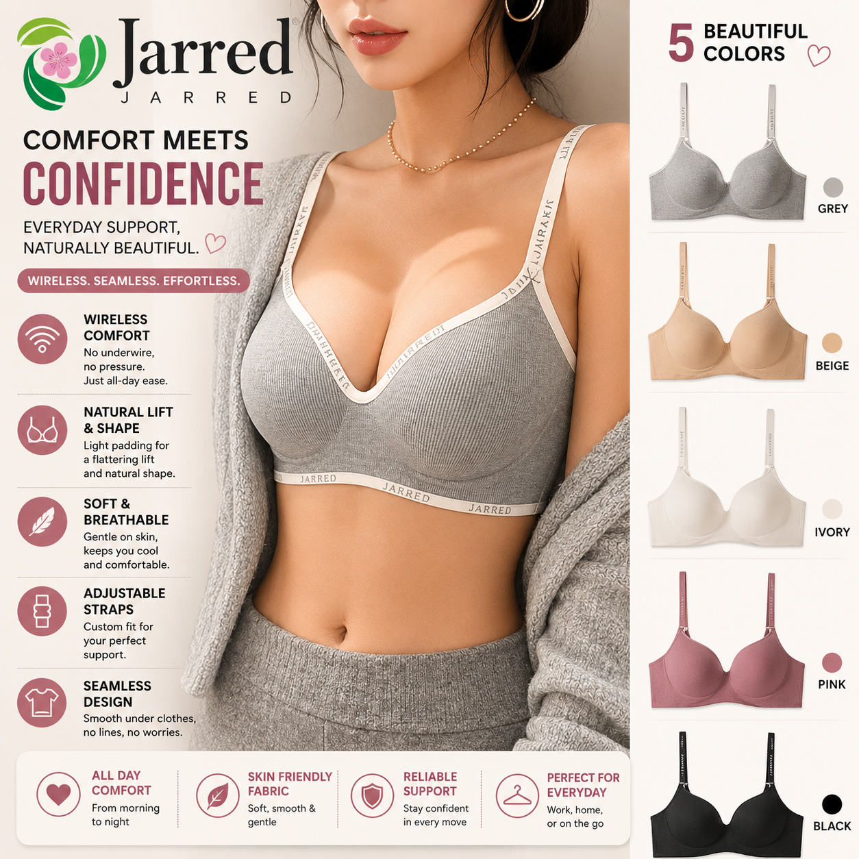 Non Wire Breathable Push Up Bra