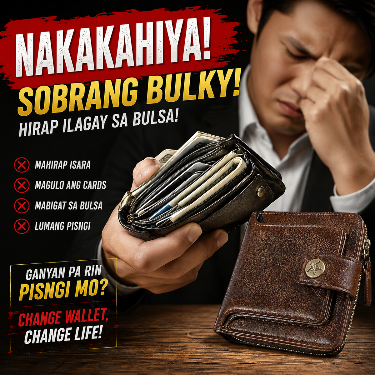 Men's Vintage Leather Bi-Fold Wallet