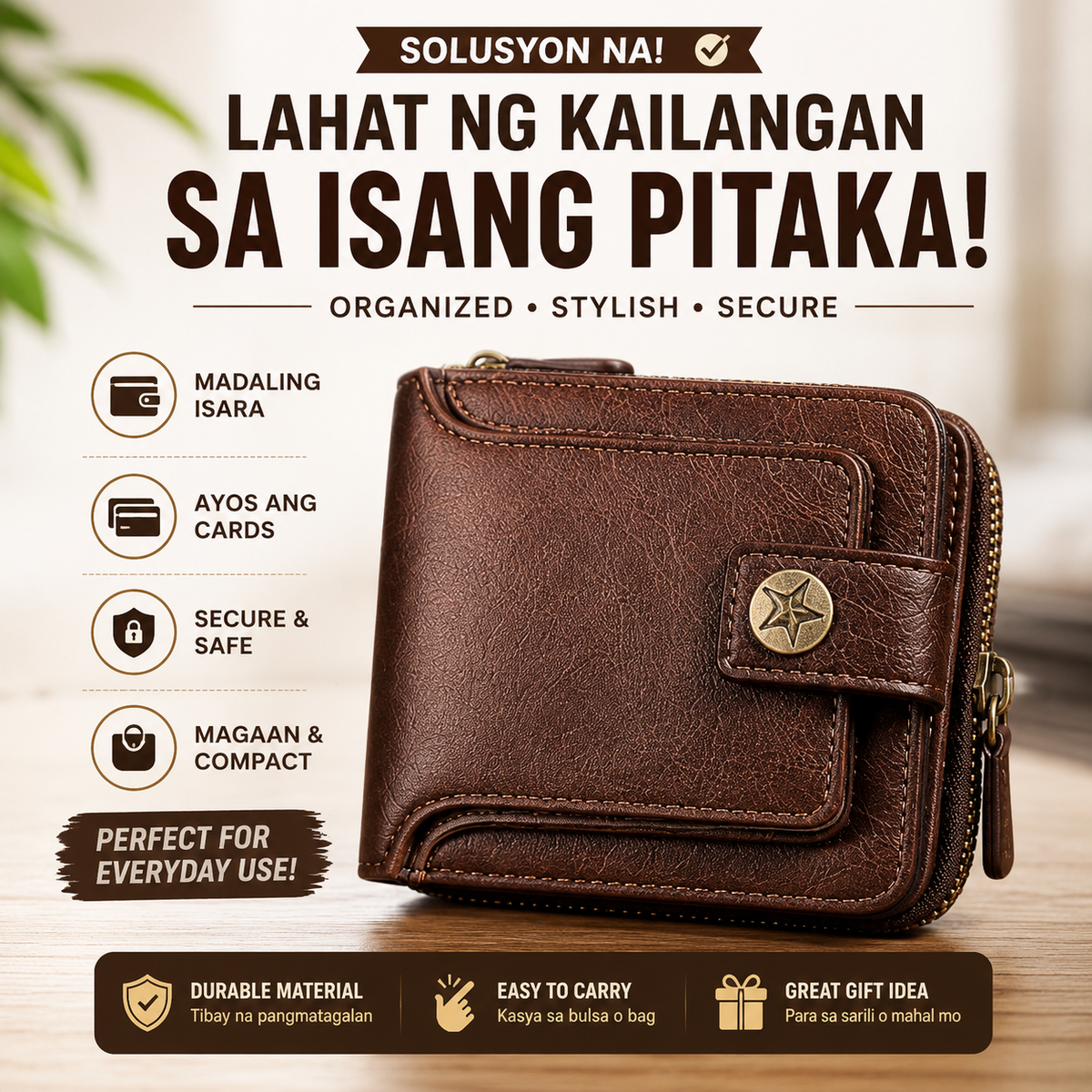 Men's Vintage Leather Bi-Fold Wallet